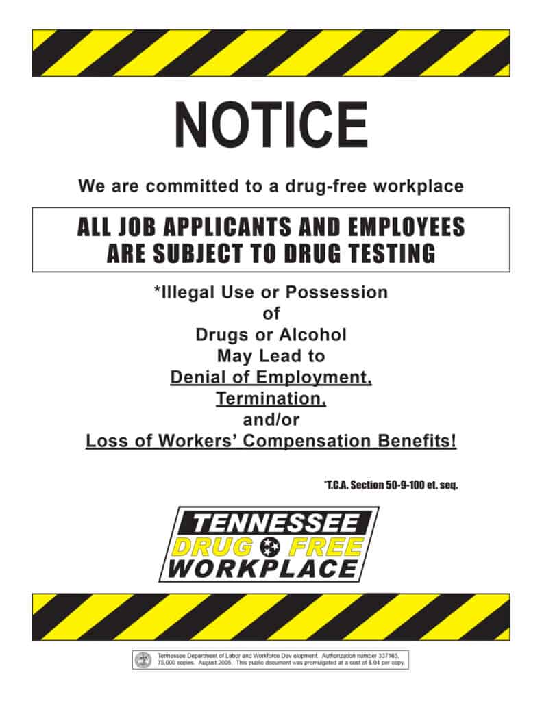 Tennessee Drug Free Workplace Poster – RUN Labor Law Posters