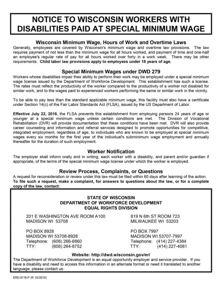 Wisconsin Disabilities Paid At A Special Minimum Wage Poster – RUN ...