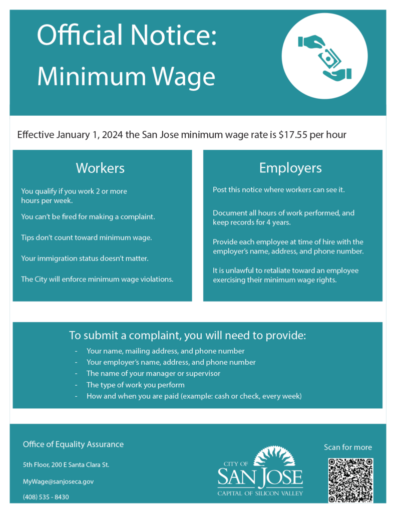 California San Jose Minimum Wage Poster RUN Labor Law Posters